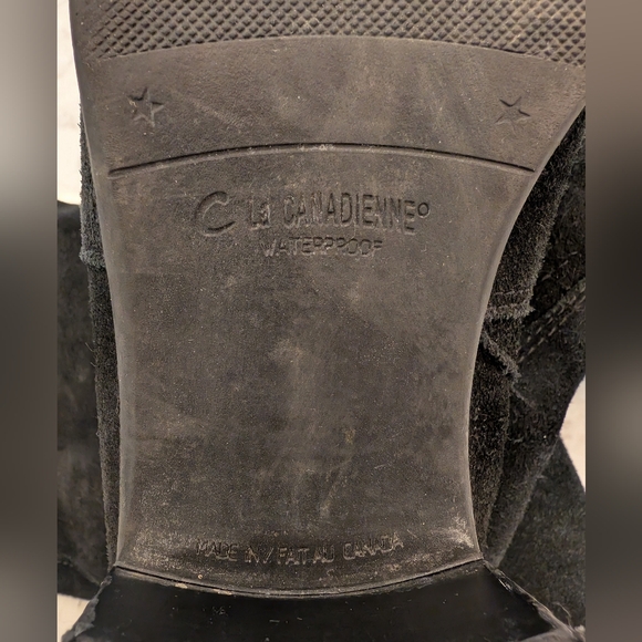 Vintage La CANADIENNE 🇨🇦 Black Waterproof Suede Knee High Stacked Heel Boots - Picture 7 of 9